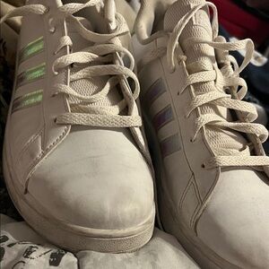 Adidas White Sneakers with Iridescent Accents